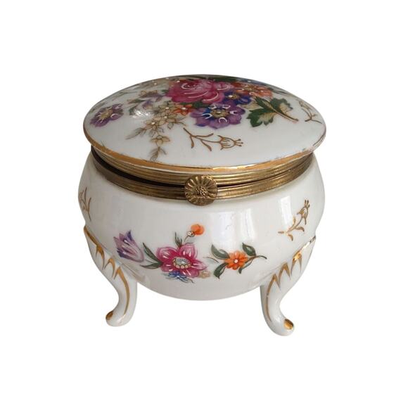 None and/or Unknown Other - Vtg Napcoware footed trinket box  Japanese porcelain hand-painted floral w gold